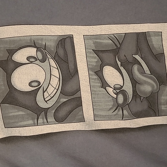 FELIX The Cat Photobooth Changes Cotton USA Blue Grey T Shirt‎ Mens XL VTG 90s - Picture 3 of 11